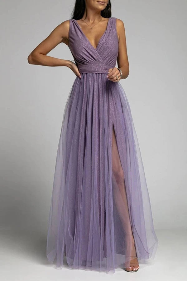 It'S My Day Light Tulle Slit Maxi Dress