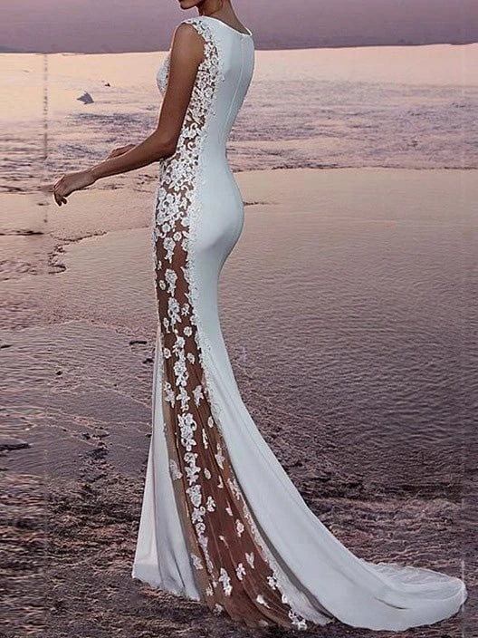 Women's Dresses Lace Panelled Mermaid Evening Dress