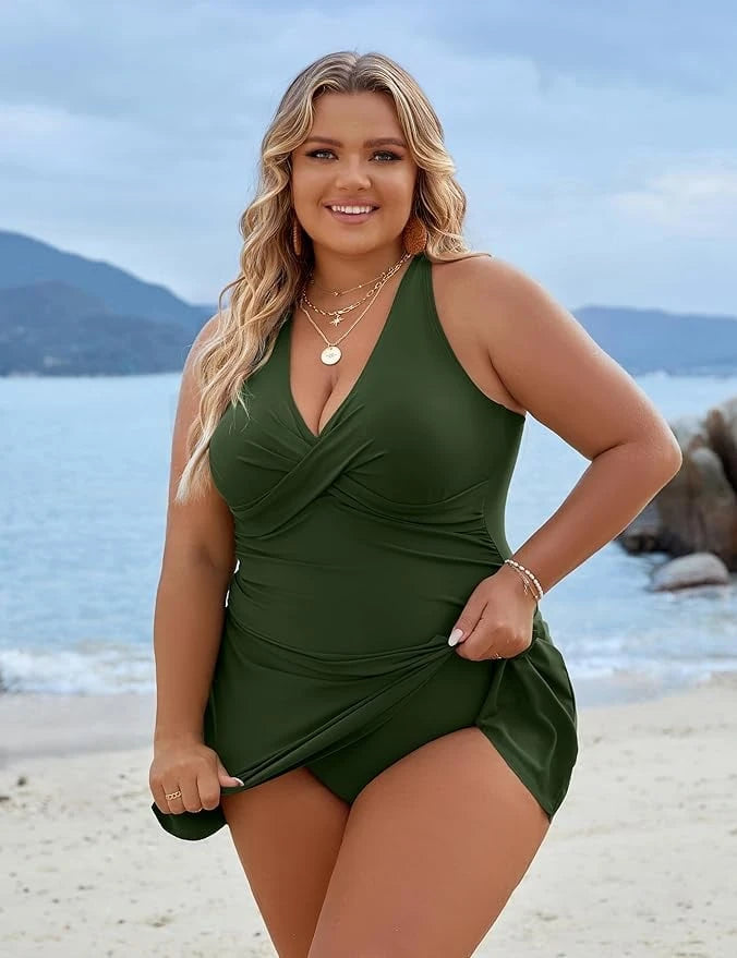 Plus Size One-Piece Swimsuit Swim Dress Bathing Suit Tummy Control Bathing Suits
