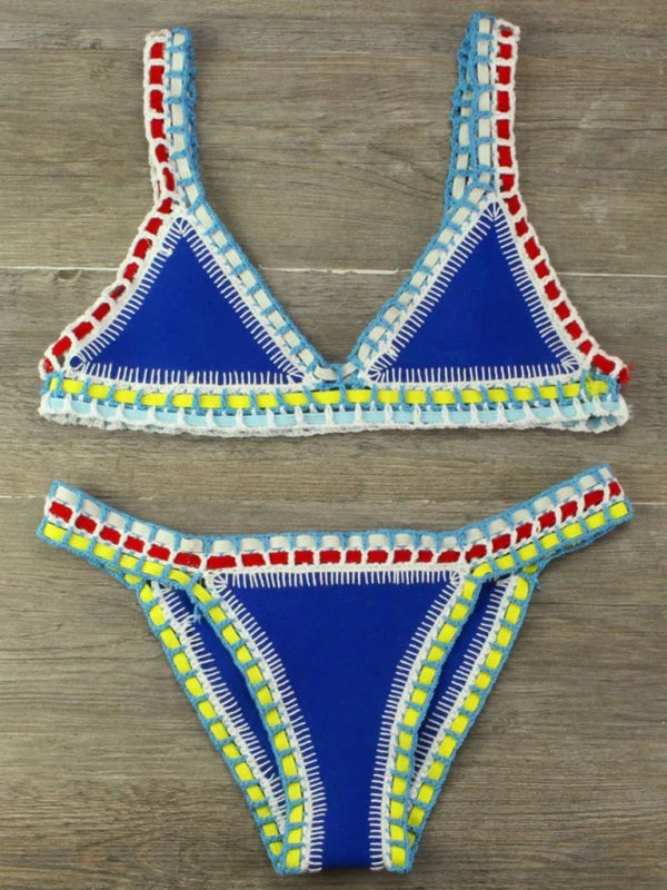 Hand-crocheted Bikini Knit Panel Swimsuit Set