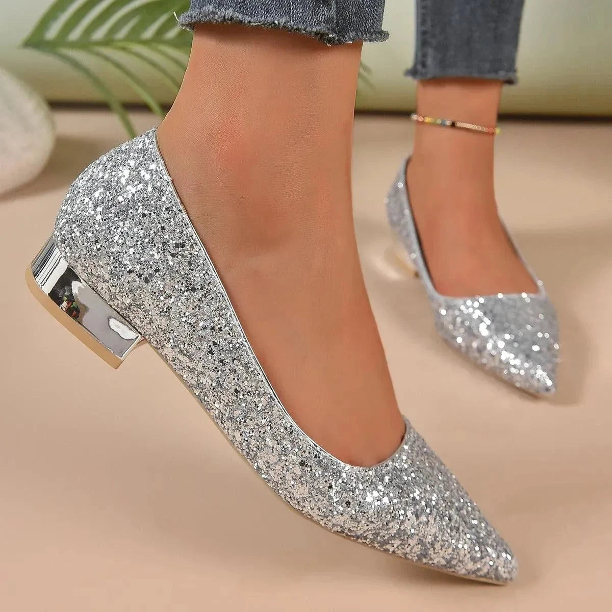 Low heels with crystal sequins