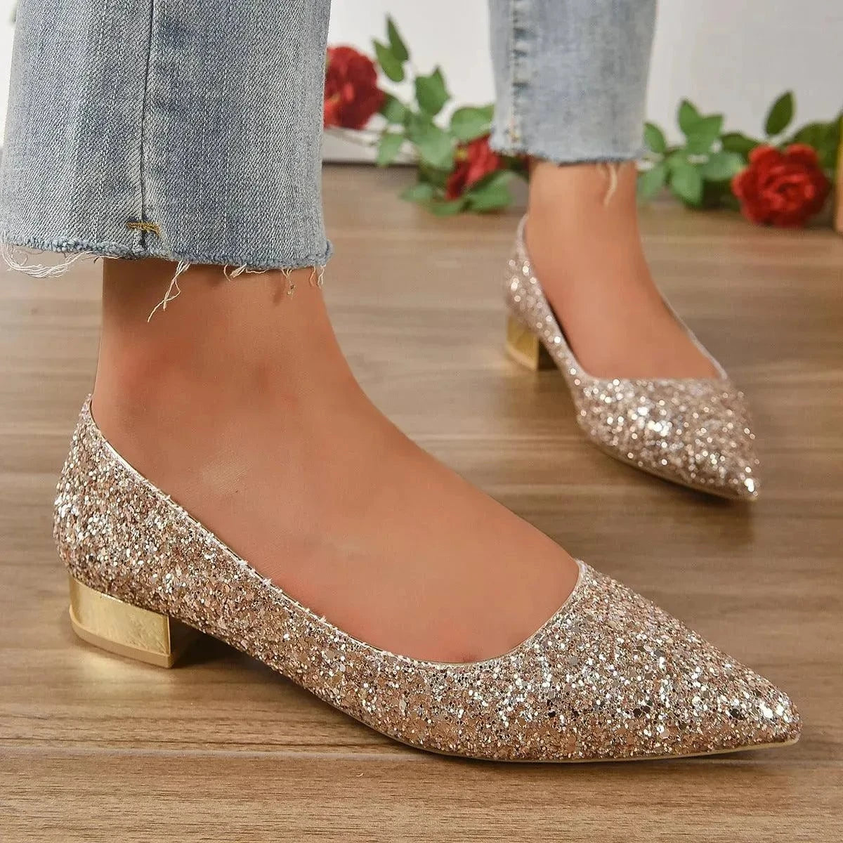 Low heels with crystal sequins