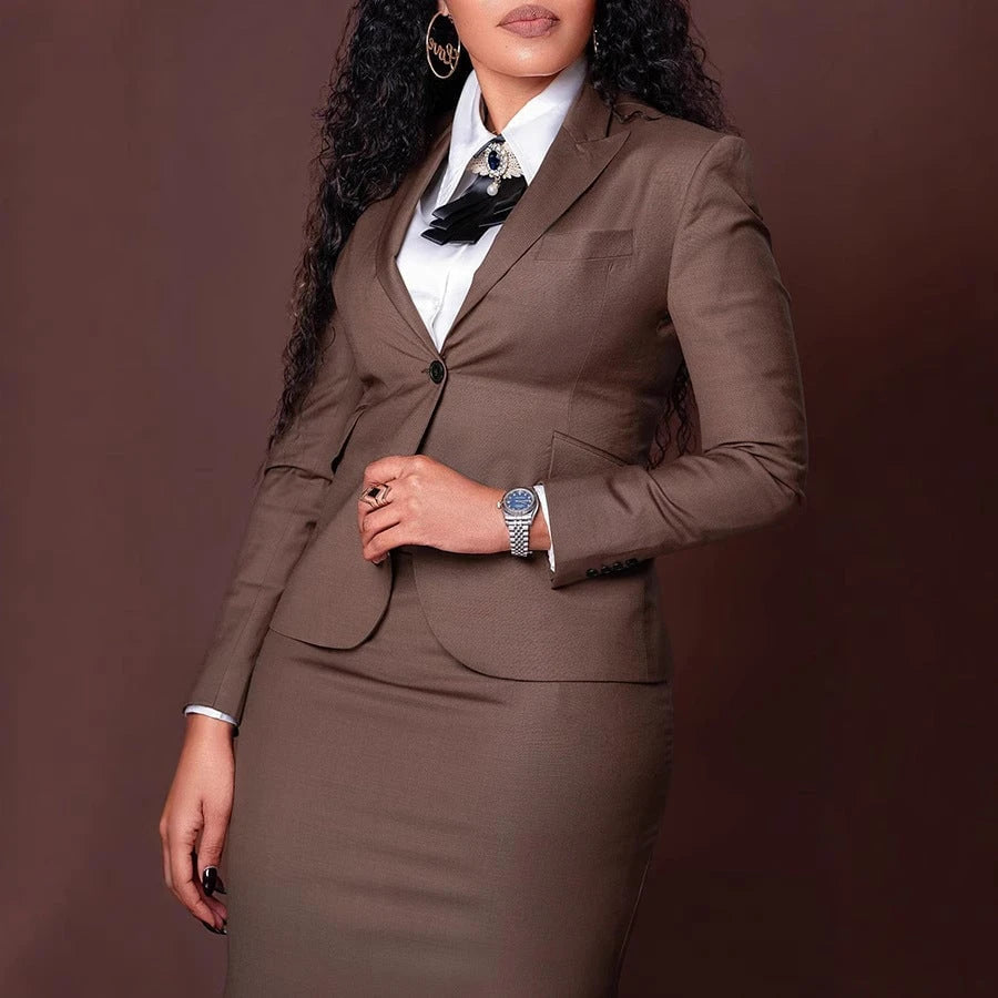 Women elegant blazer and skirt set with fitted silhouette