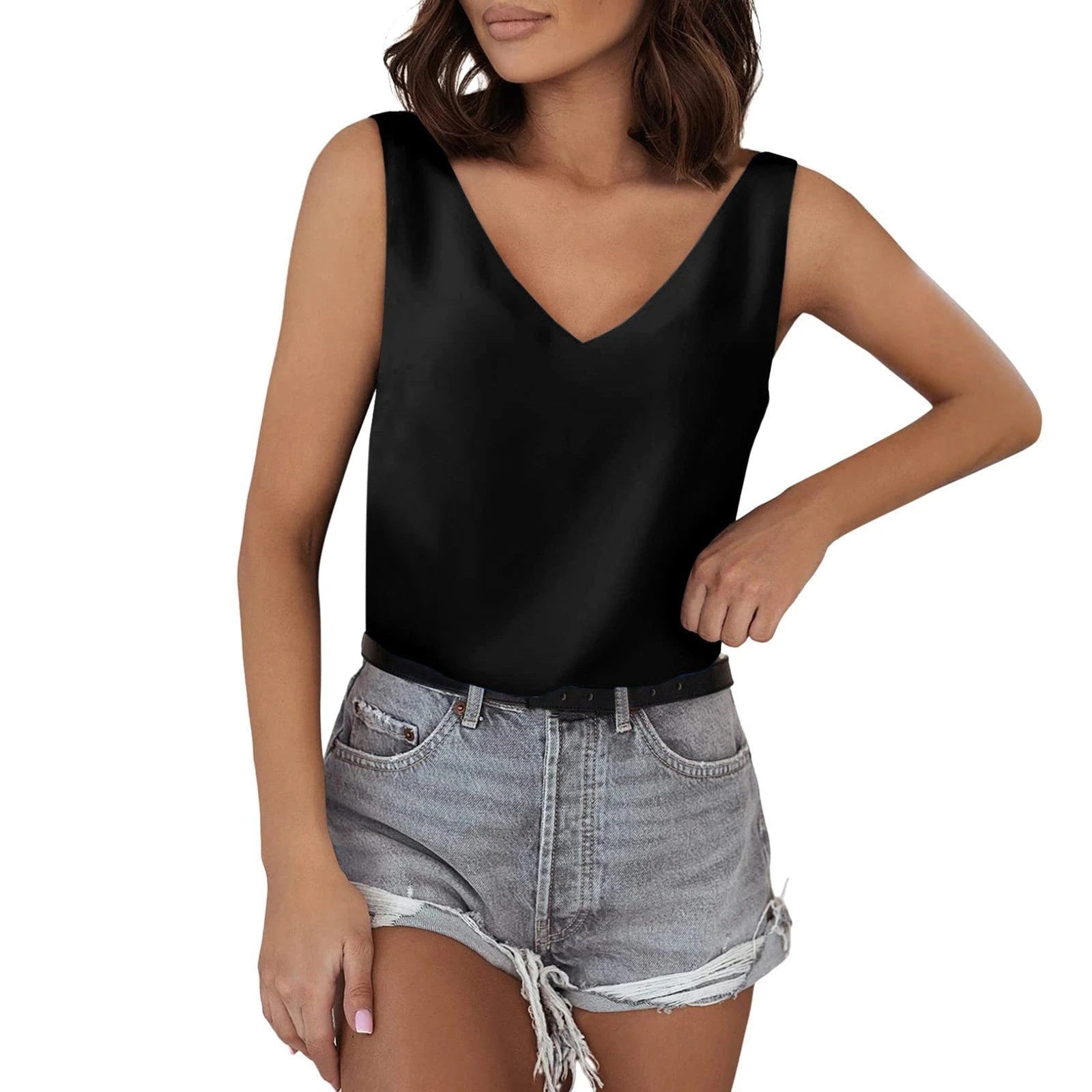 Women's sleeveless V-neck top made of high-quality material