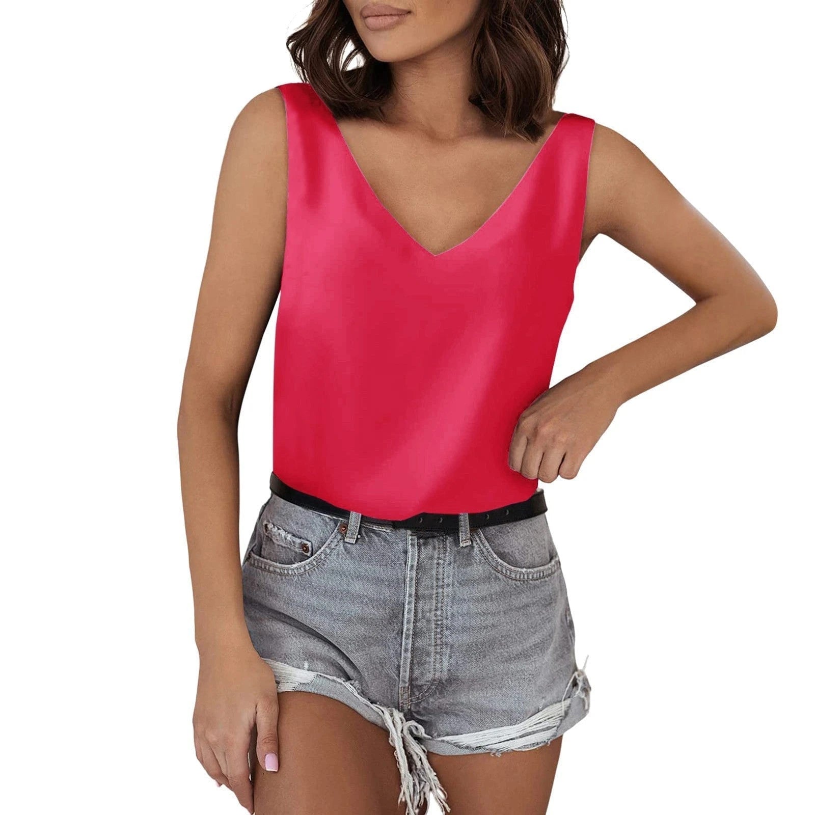 Women's sleeveless V-neck top made of high-quality material