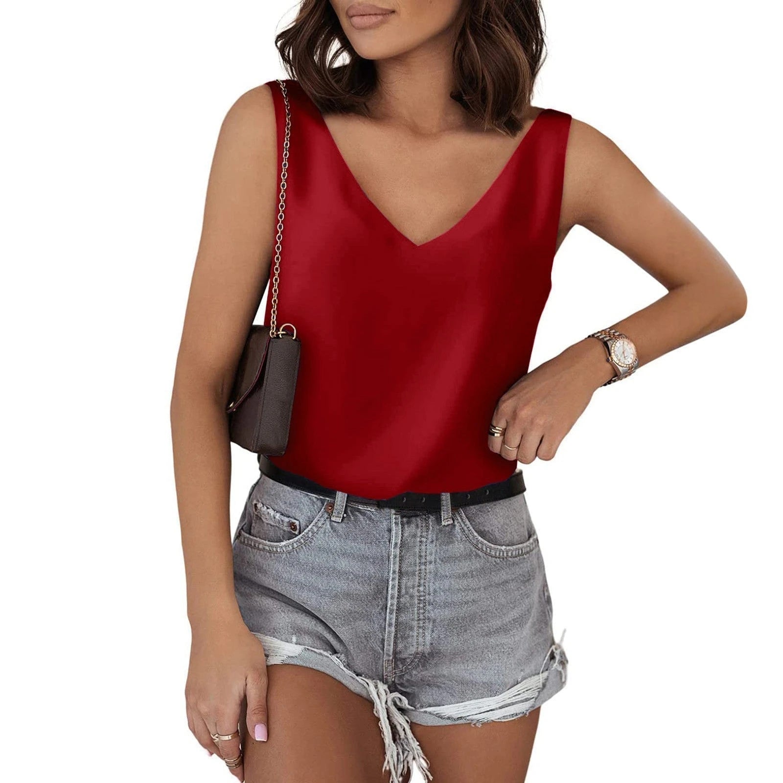 Women's sleeveless V-neck top made of high-quality material