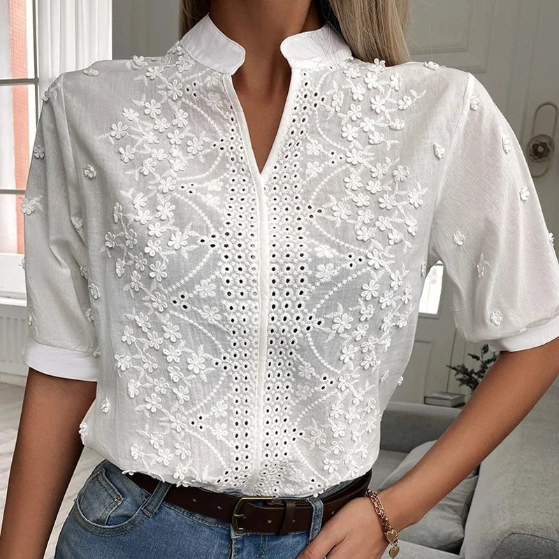 Stylish lace top with V-neck