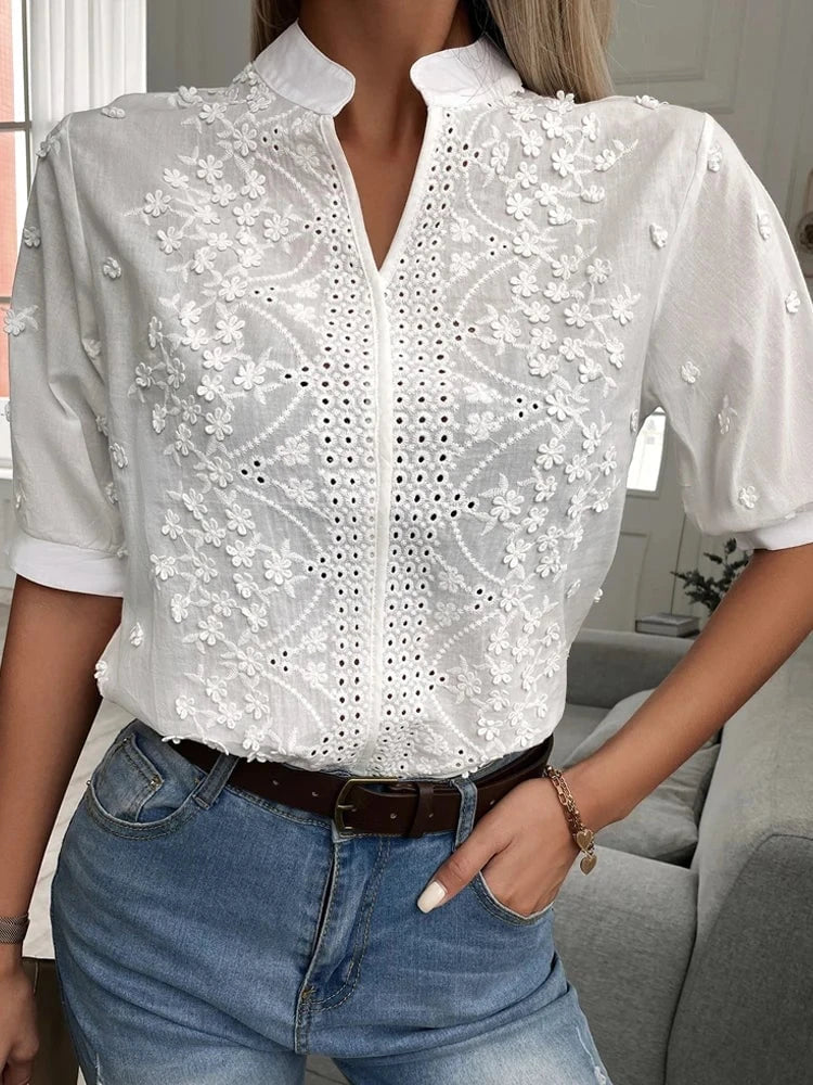 Stylish lace top with V-neck