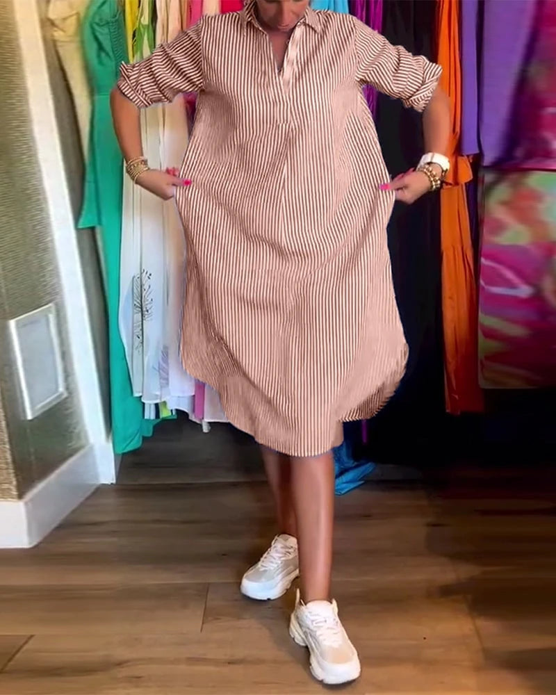 Striped Shirt Dress In Casual Fit