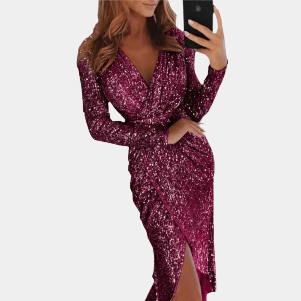 Women's Sequin Dress with Front Slit