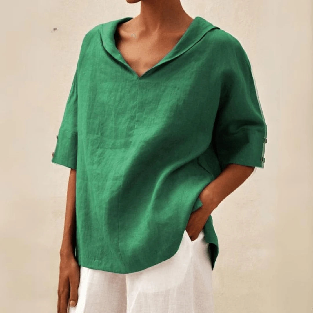 Women's V Neck Casual Linen Shirt