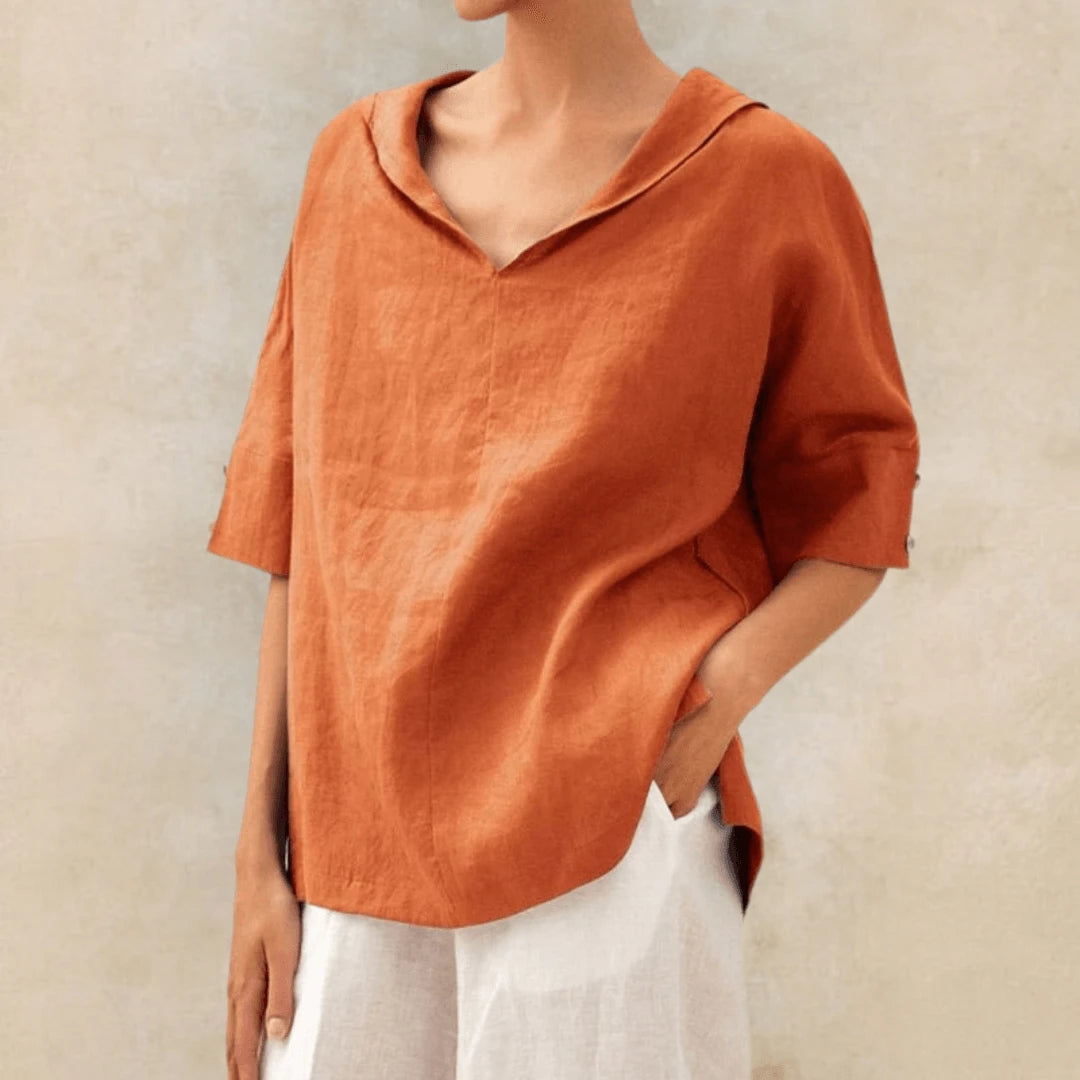 Women's V Neck Casual Linen Shirt