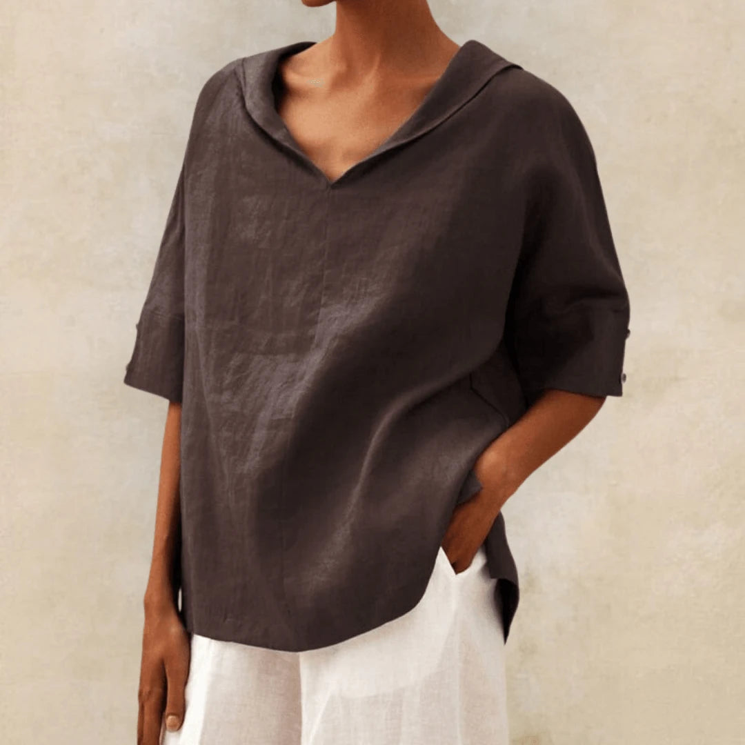 Women's V Neck Casual Linen Shirt