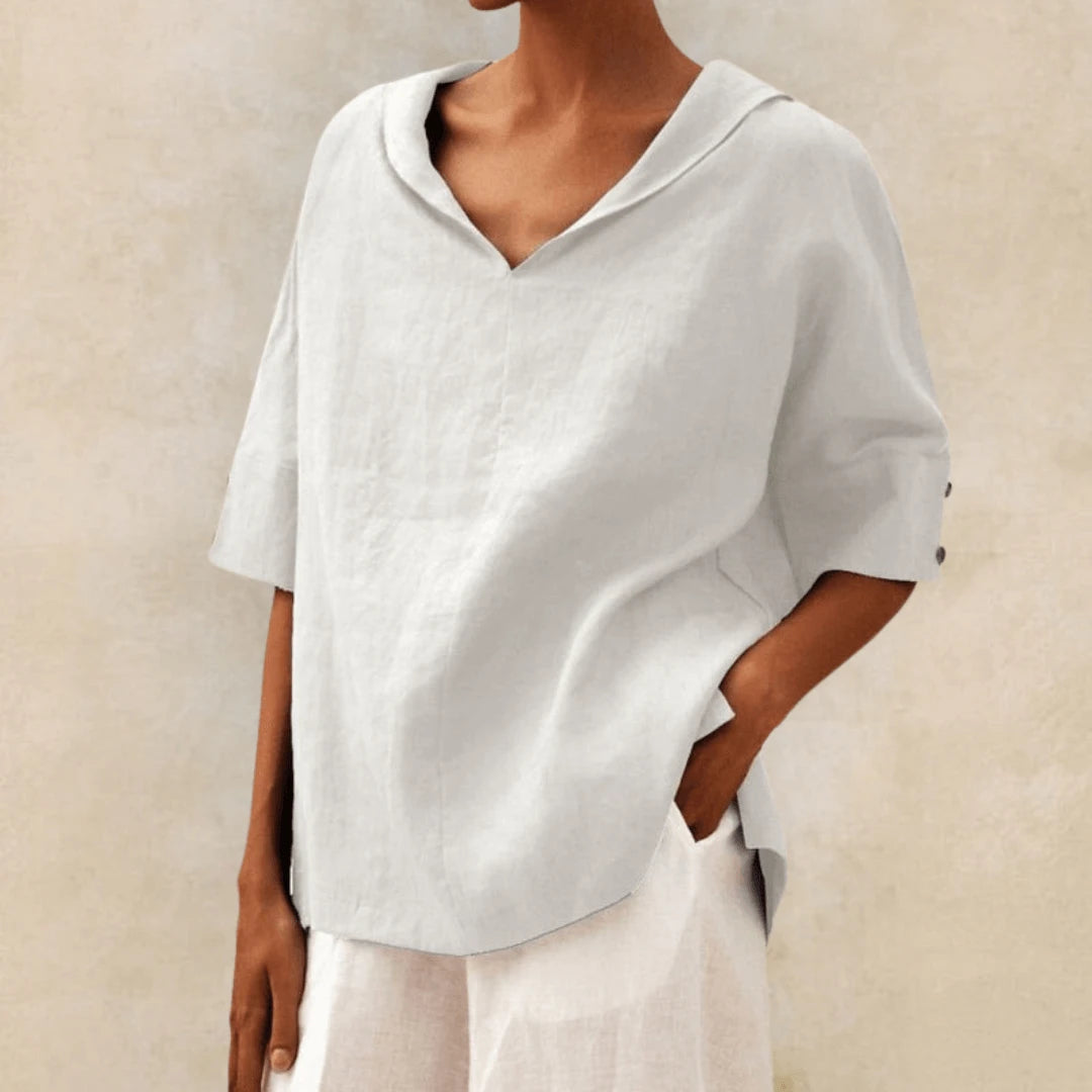 Women's V Neck Casual Linen Shirt