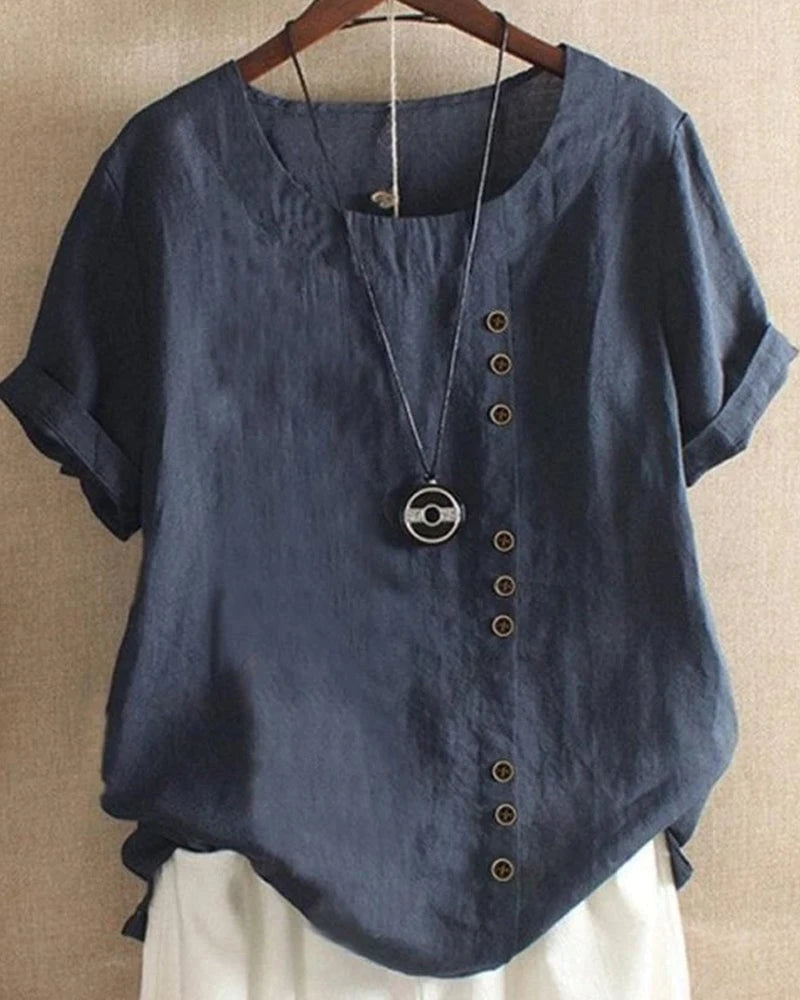 Simple Round Neck T-Shirt with Short Sleeves