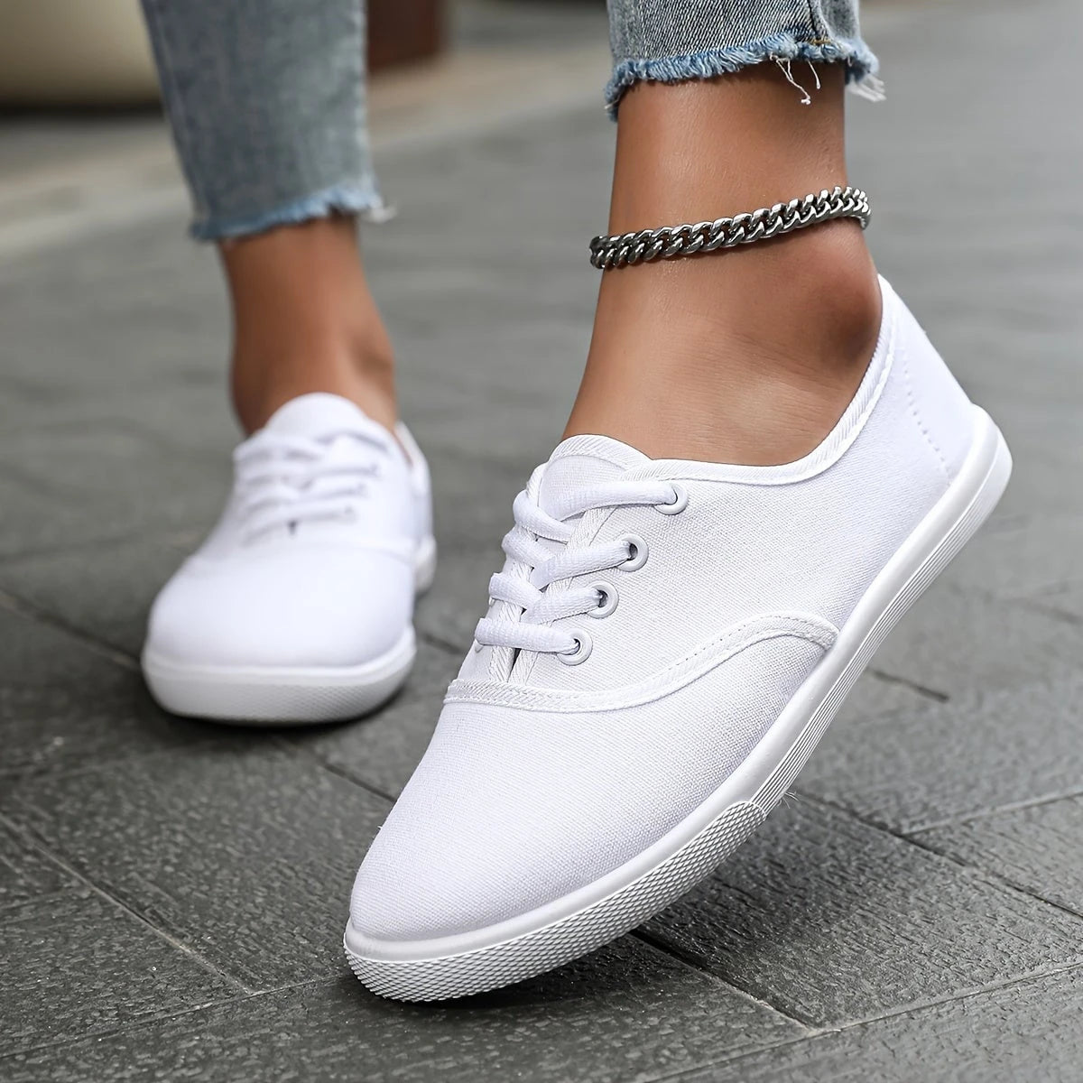 Comfortable Low Canvas Lace-Up Shoes