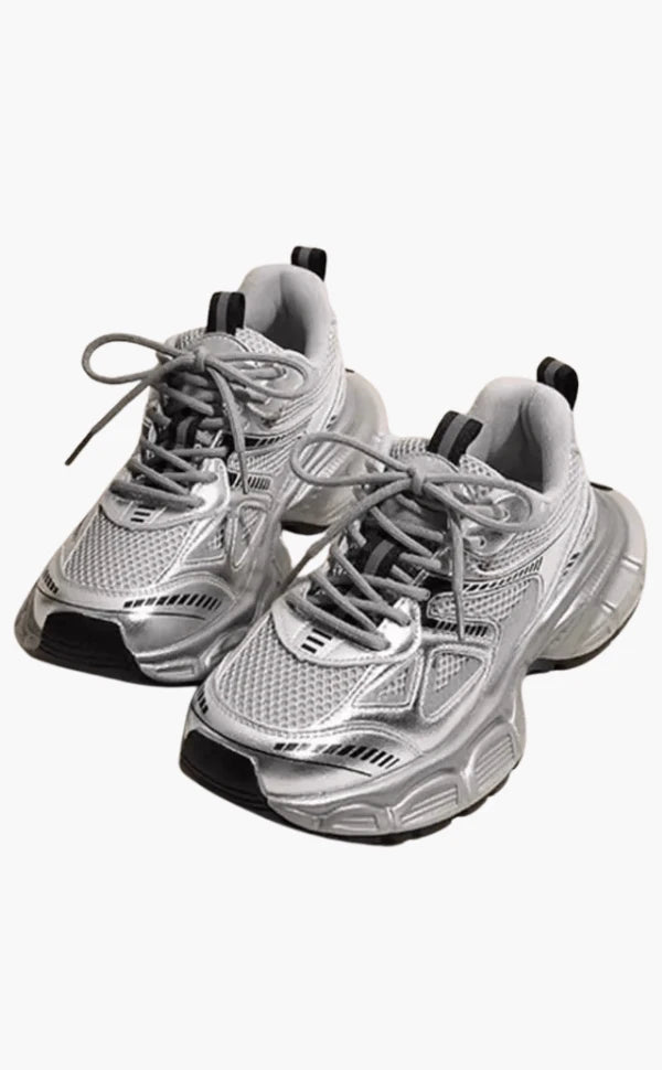 Chunky Mesh Sneaker Women Comfortable & Sporty Shoes With Trendy Sole, Gray