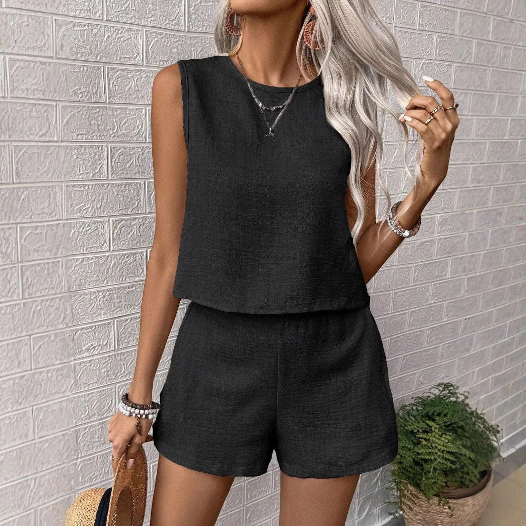 Women's casual summer outfit in high-quality material with sleeveless top and shorts