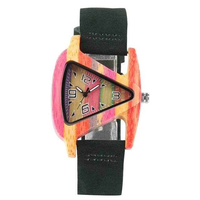Colored Triangle Bamboo Wood Watch