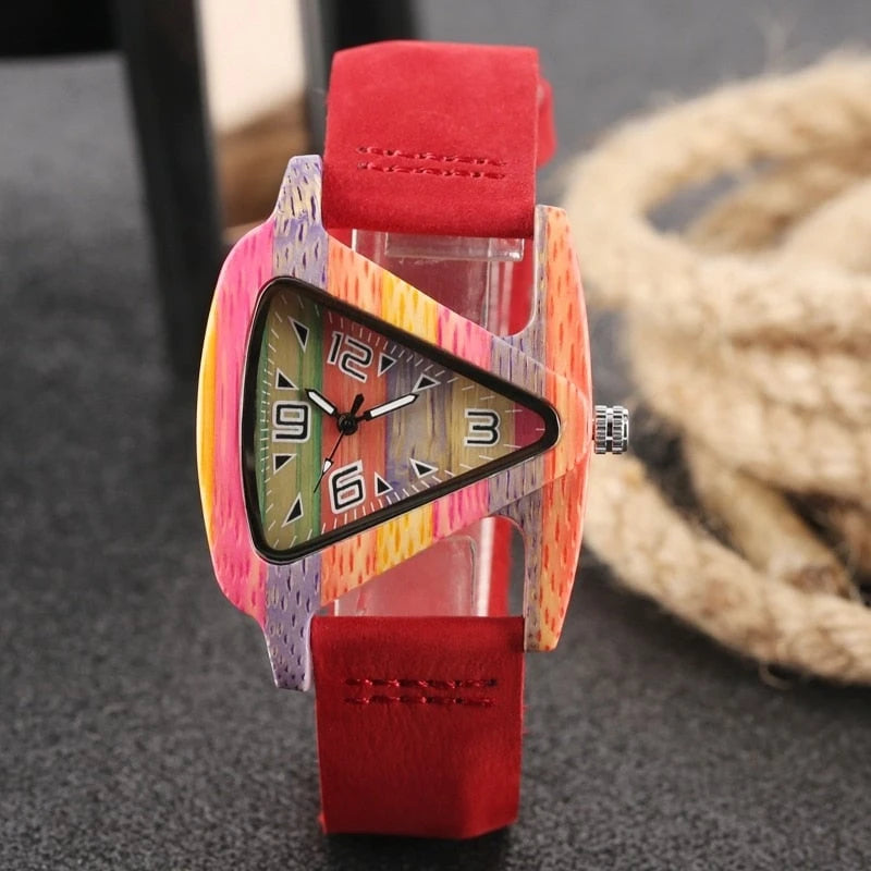 Colored Triangle Bamboo Wood Watch