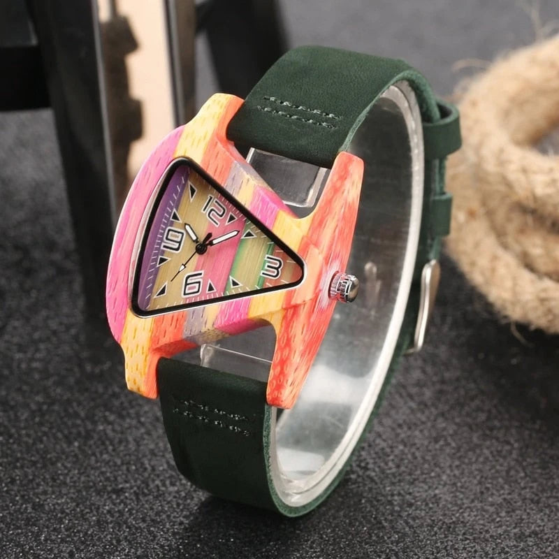 Colored Triangle Bamboo Wood Watch