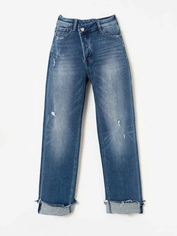 Women's Denim Washed High Waist Fashion Casual Design Waist Drawstring Pants
