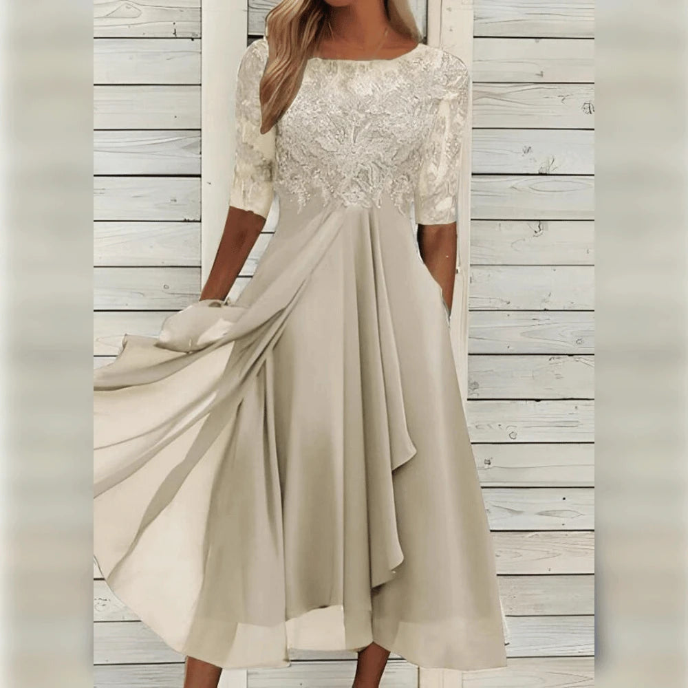 Elegant Chiffon Dress With Lace Appliqués