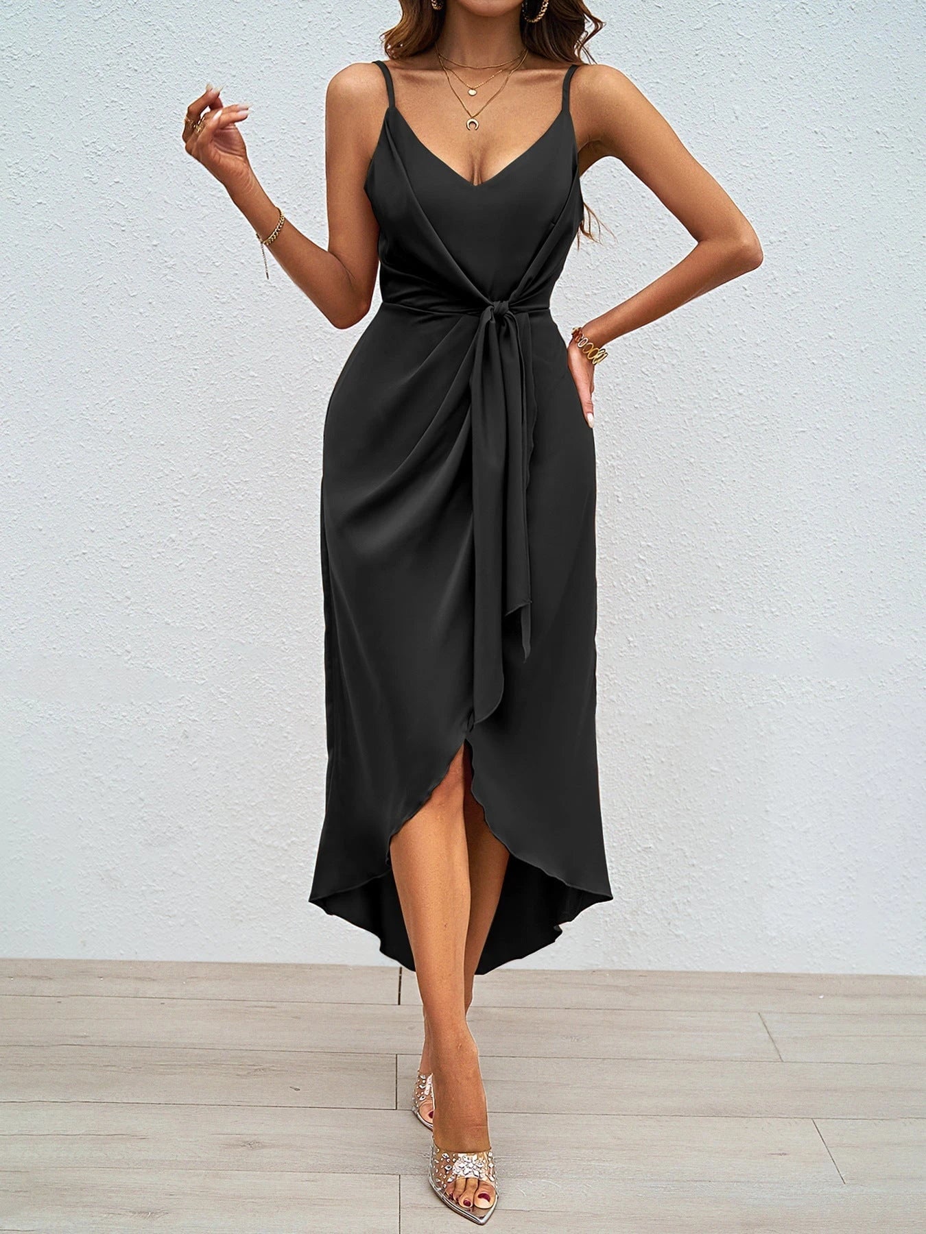 Ladies wrap dress with elegant V-neckline and playful slit
