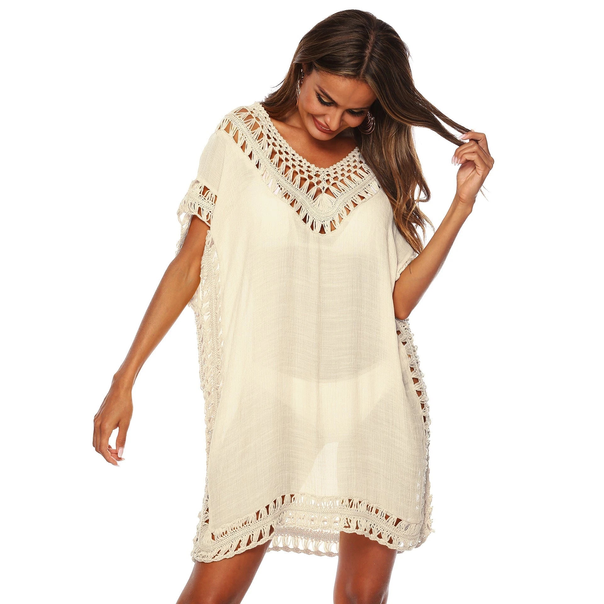 Ladies Beach Tunic with Artistic Crochet Decorations
