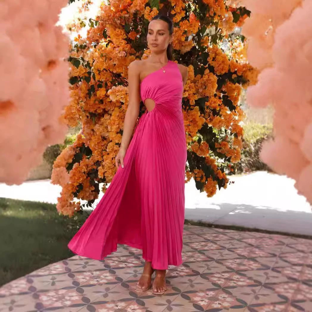 Women's maxi dress with refined draping and asymmetric design