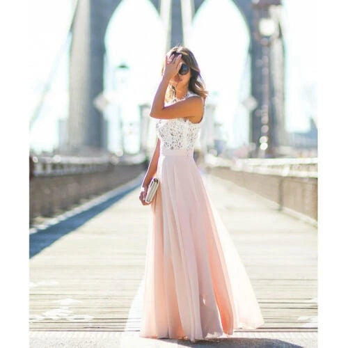 Sleeveless dress Elegant lace top Flowing long skirt Festive clothing