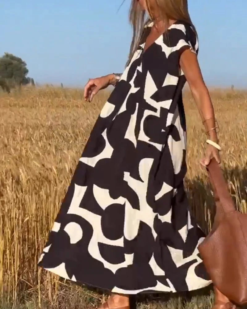 Amaramaxi Dress With Print And V-Neck