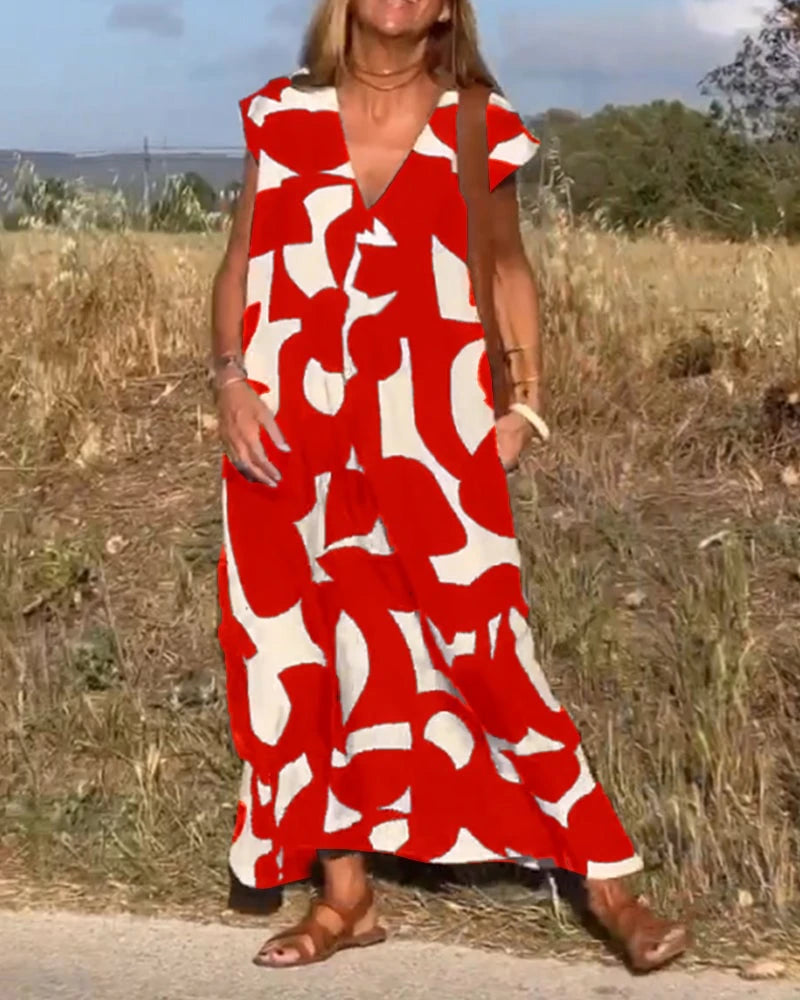 Amaramaxi Dress With Print And V-Neck