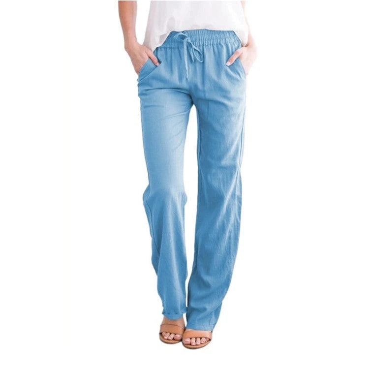 Light Airy Leisure Pants With Elastic Waistband