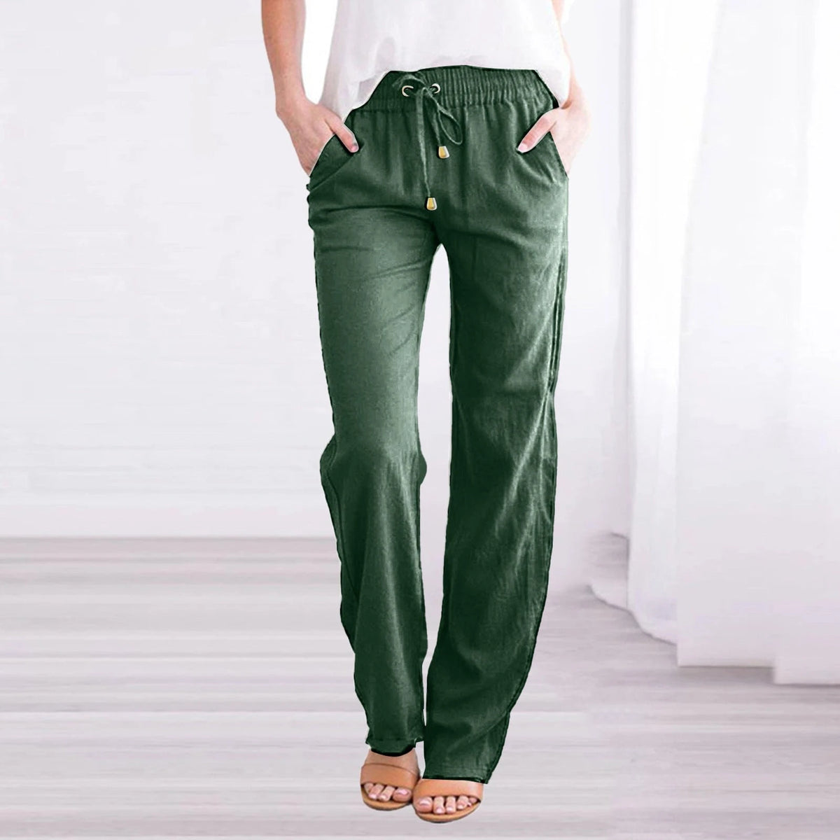 Light Airy Leisure Pants With Elastic Waistband