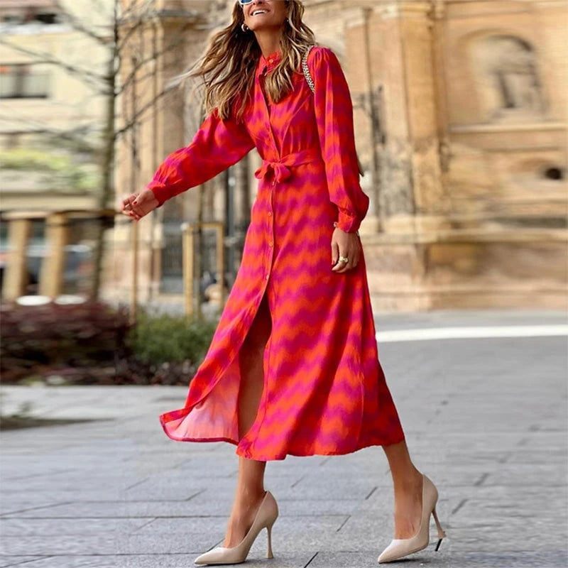 Printed Elegant Dress With Half Sleeves