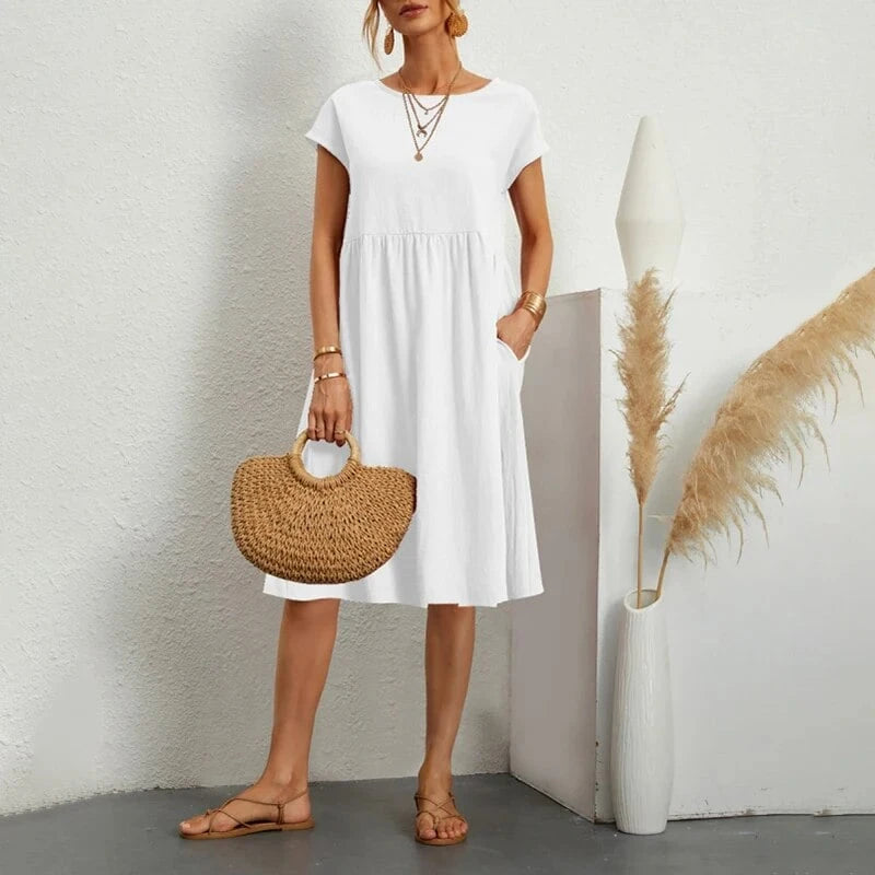 Dress With Round Neck Made Of Cotton