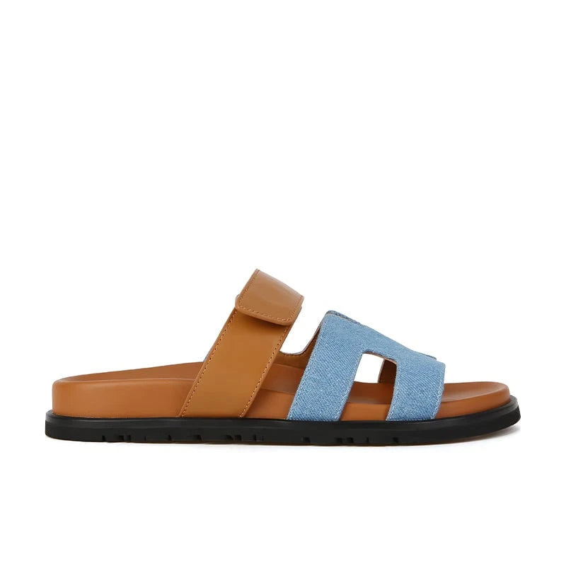 Vertacomfortable Summer Sandals In Roman Style With H Shape And Hook And Loop Closure