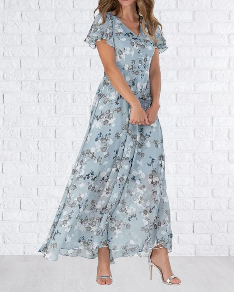 Floral Maxi Dress Womenchiffon Fabric Airy Summer Dressmaxi Dress With Flowing Skirt