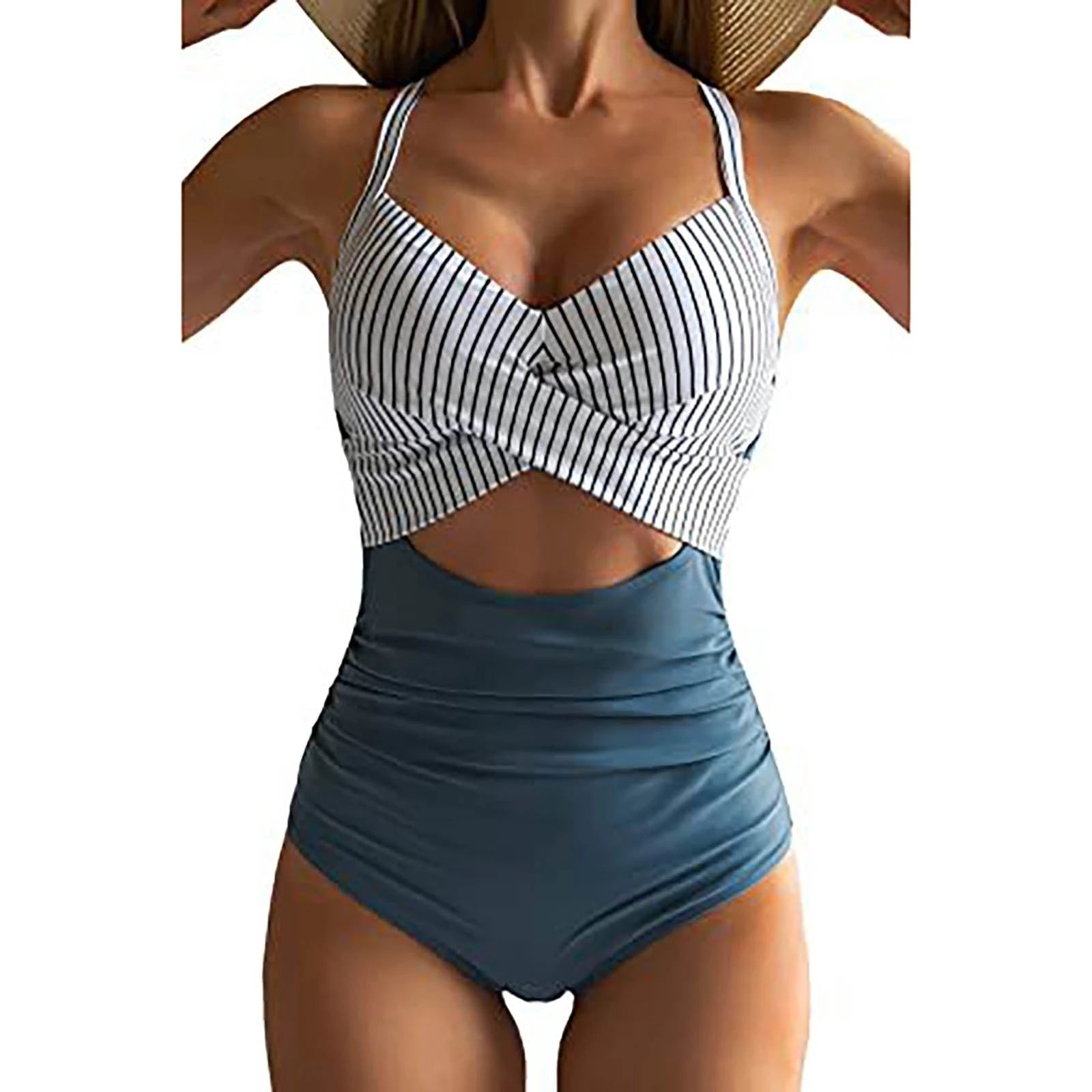 Hollow Cross Neckholder Padded Contrast Swimsuit