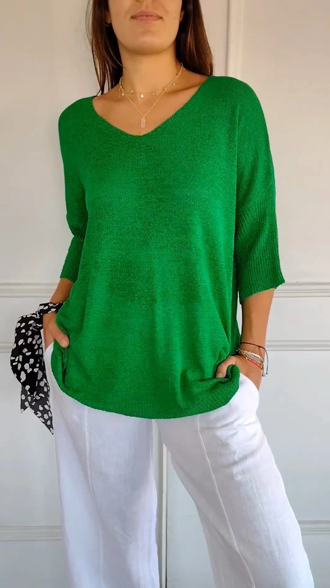 Alexiasolid Knit Top With V-Neck