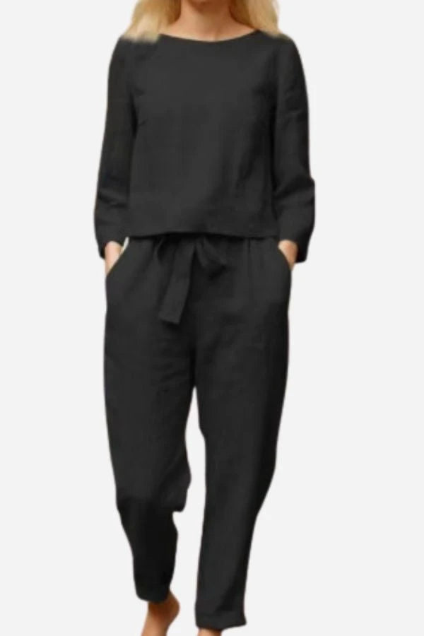 Solid Color Linen Two-Piece