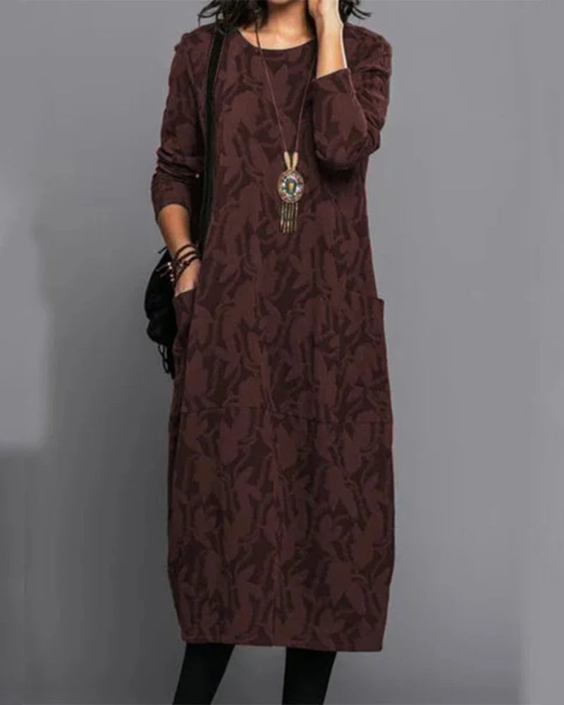 Long-Sleeved Pocket Dress With Print