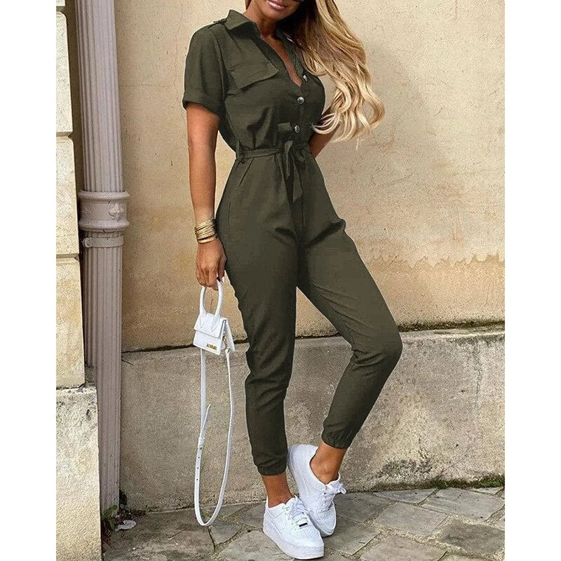 Jumpsuit, With Belt, Buttons