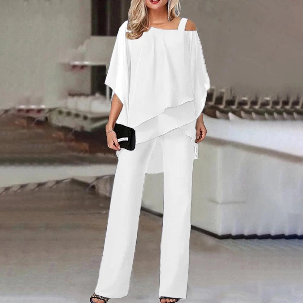 Women's Two-Piece Setelegant Jumpsuit With Cold Shoulder Blouse