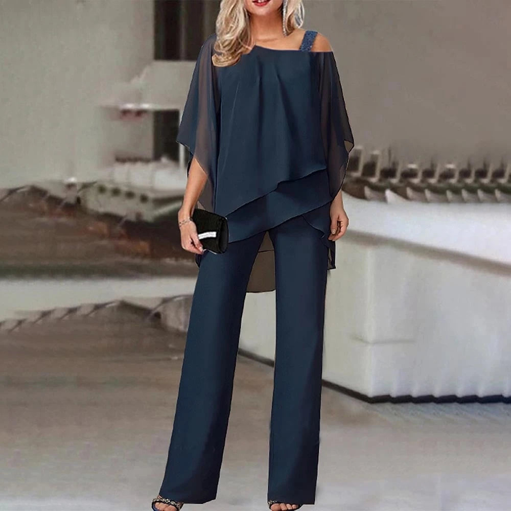 Women's Two-Piece Setelegant Jumpsuit With Cold Shoulder Blouse