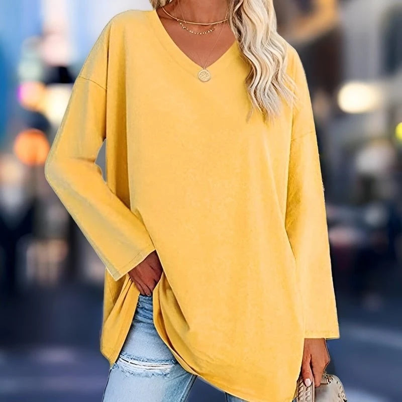 Your Trendy Long Sleeve Shirt With V-Neck For Comfort