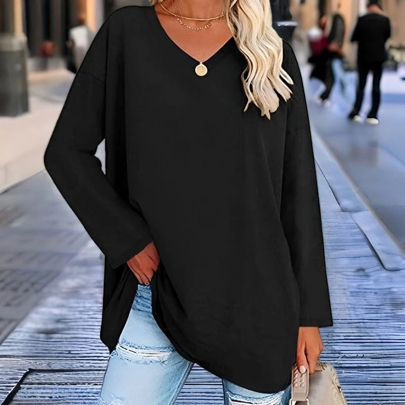 Your Trendy Long Sleeve Shirt With V-Neck For Comfort
