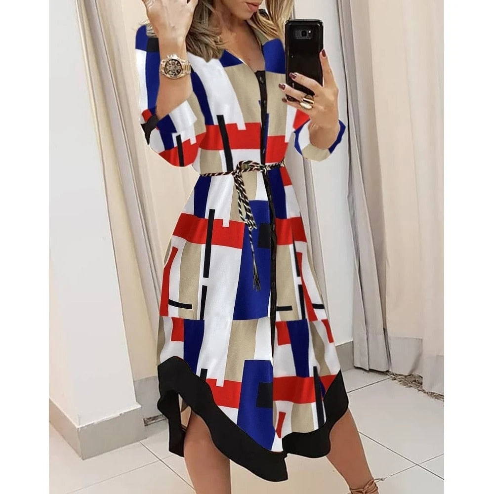 Wave Print Long Sleeve Dress