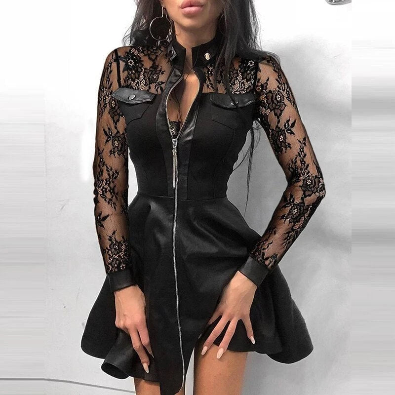 Leather Zipper Mini Dress